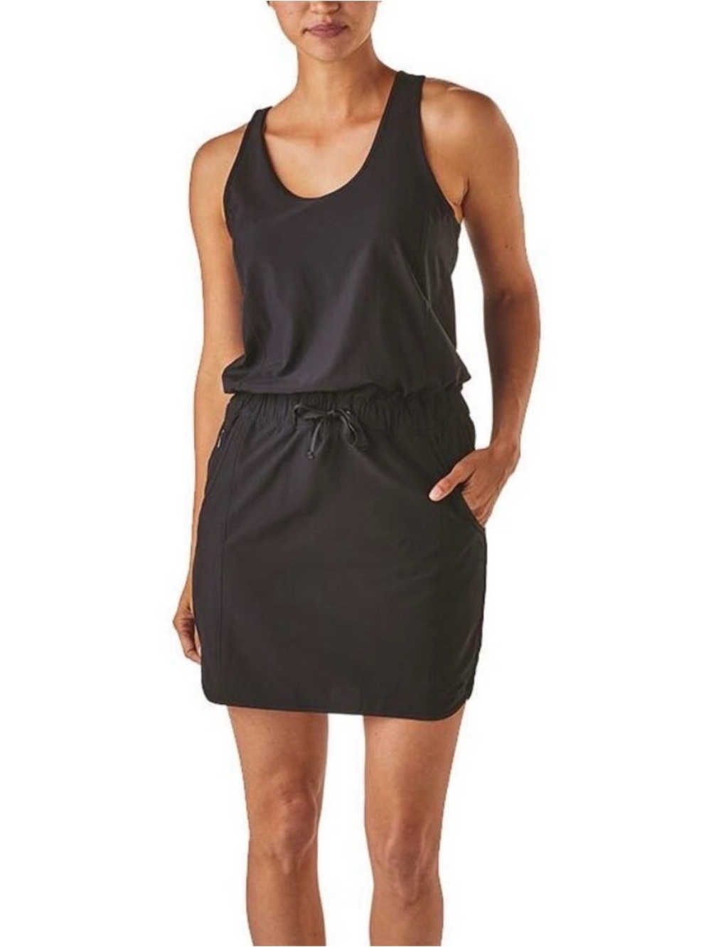 Patagonia Fleetwith Black Sleeveless Drawstring Waist Casual Dress